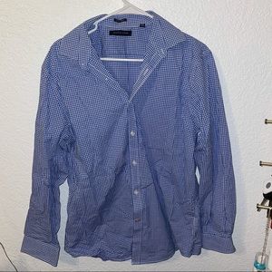 Tommy Hillfiger Blue & White Plaid Button-Up Dress Shirt